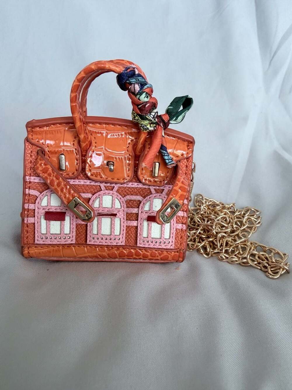 Mini House Mini Bag Charm Orange Leather